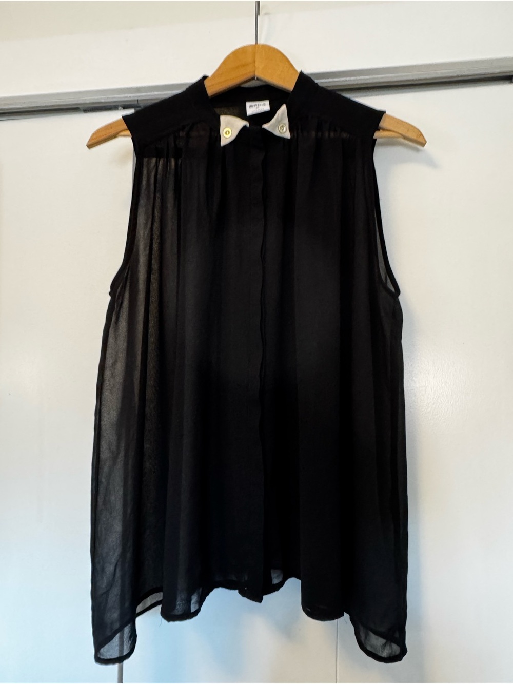 Vero Moda Black Sheer Sleeveless Blouse White Contrast Button Collar Women M/L